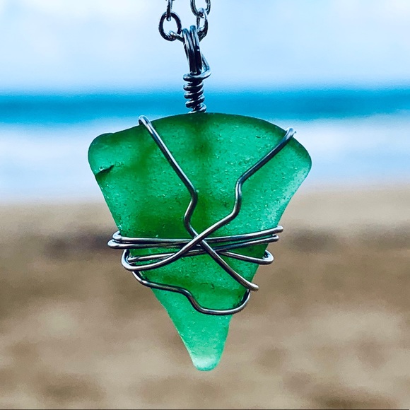 Hand Crafted Jewelry - 🌷3 For $25🌷 Tropical Triangle Seaglass Necklace